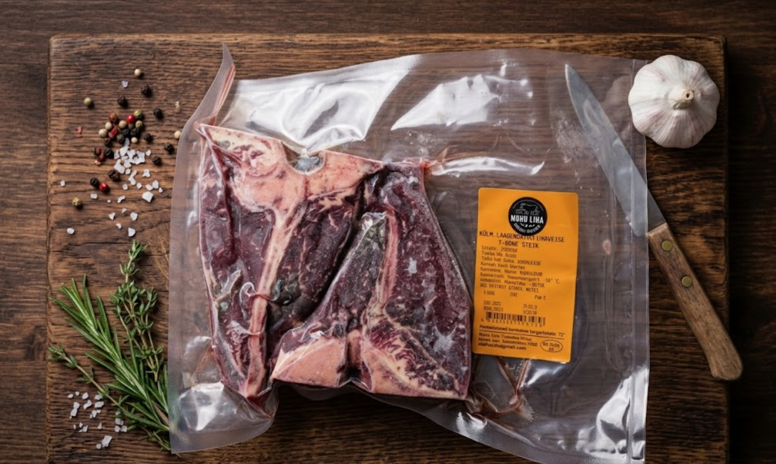 Laagerdatud veise T-bone steik külmutatud