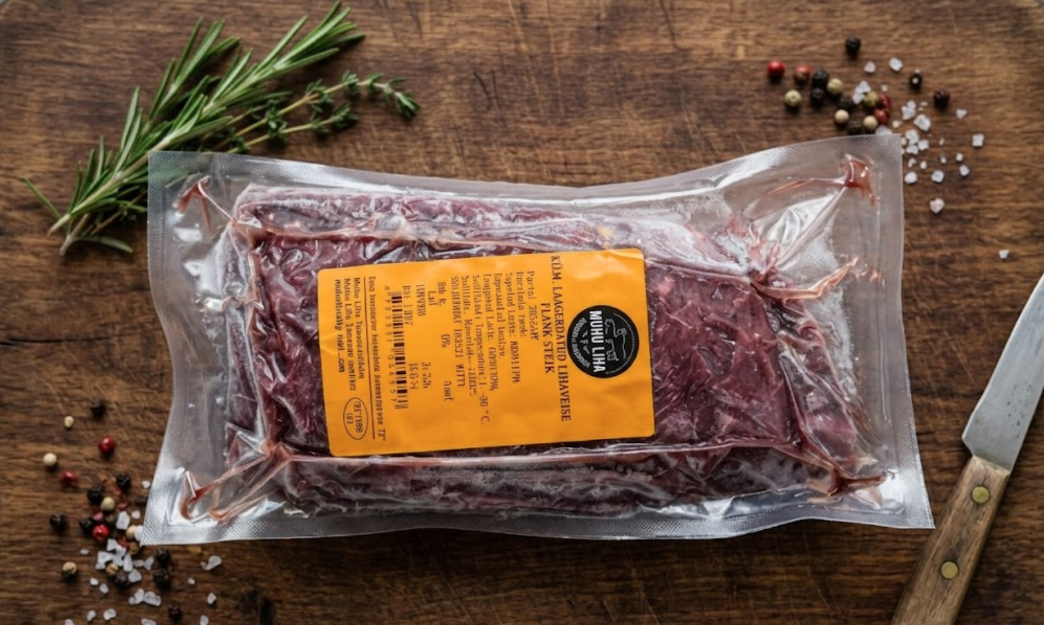 Laagerdatud veise flank steik külmutatud